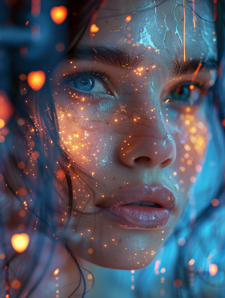 Символично изображение, показващо контраста между онлайн съвършенството и реалната човешка уязвимост.